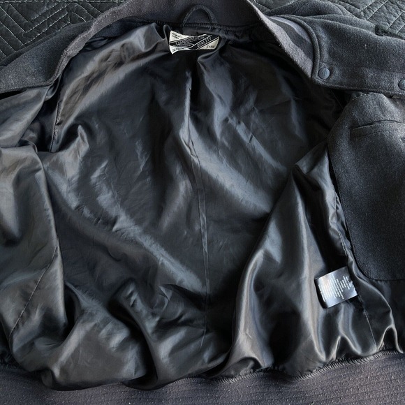 Dravus Varsity Letterman Jacket Mens Large Black Gray Snap Button Up Wool - Picture 5 of 13